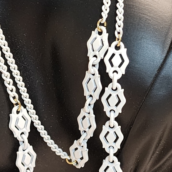 Vintage 1970s White Enamel Link Necklace | Bold Geometric Statement Chain - Picture 1 of 5